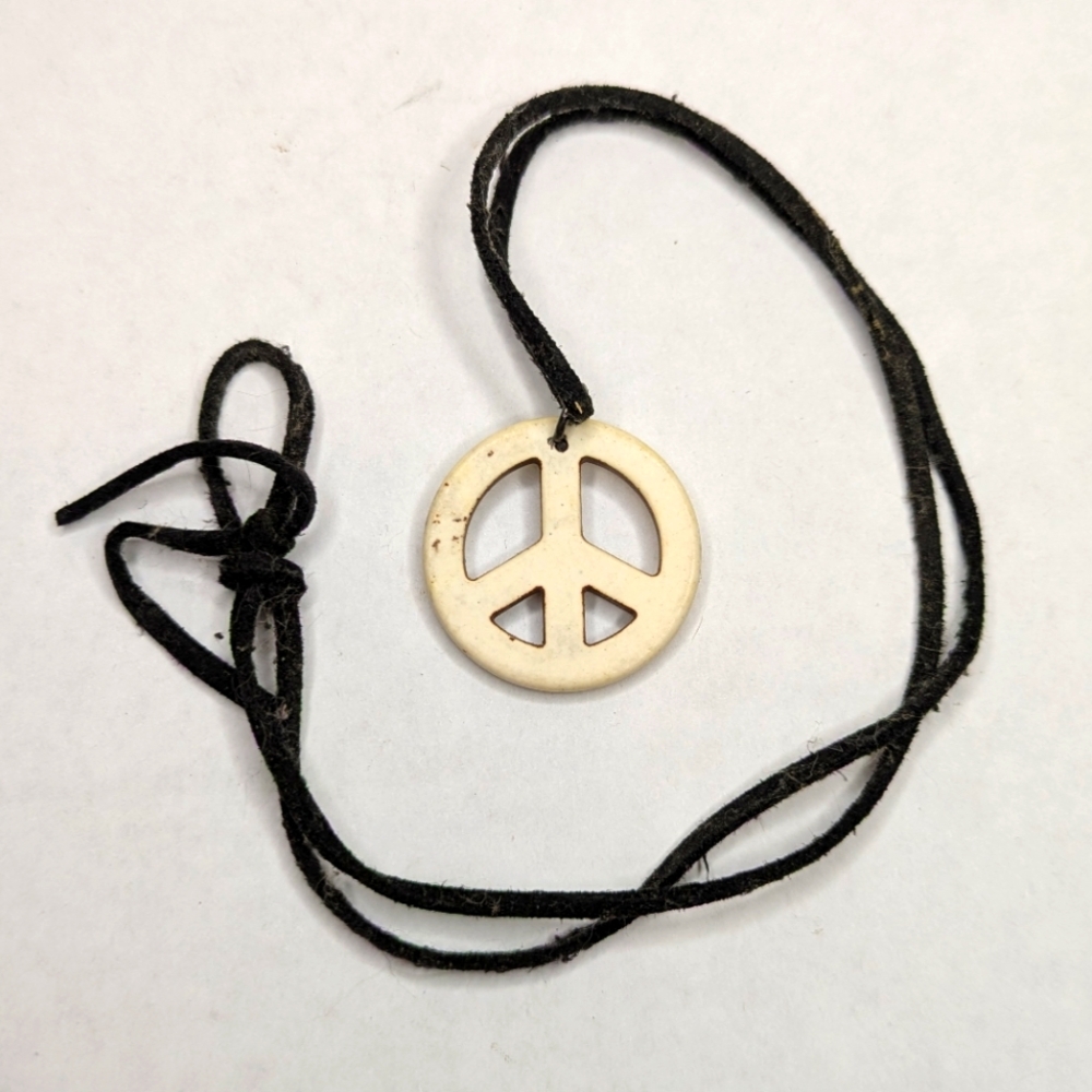 Y2K Peace Sign Pendant Necklace with Black Cord
